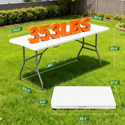 FDW | 6FT Folding Table | White | Portable Plastic Table