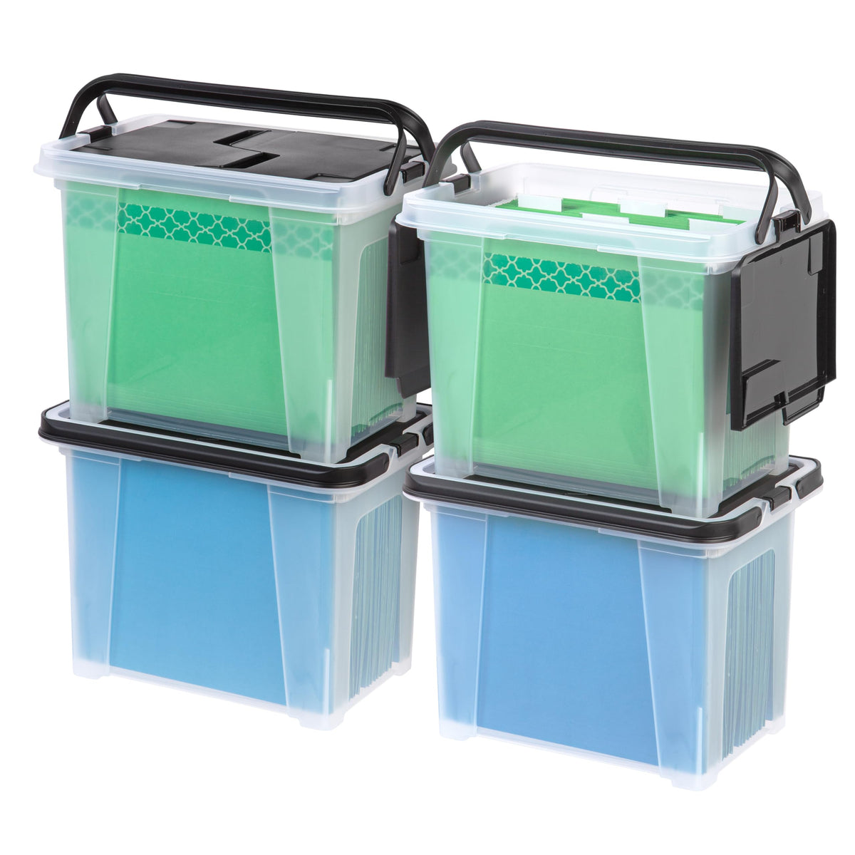 IRIS USA File Box File Organizer Plastic File Box for Letter/Legal File, BPA-Free Plastic Storage Bin Tote Organizer with Durable and Secure Latching Lid, Stackable and Nestable, Clear 35 Qt. 4Pack