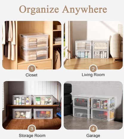 OlarHike 28QT Collapsible Storage Bins with Lids, Clear Box for Home-4 Pack