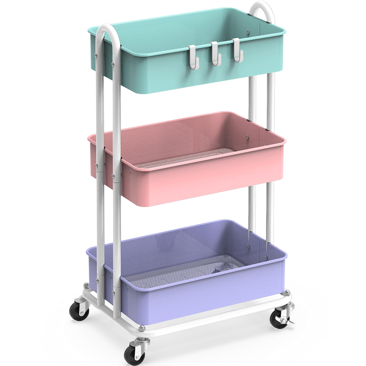 Simple Houseware 3-Tier Heavy Duty Metal Utility Rolling Cart, Black