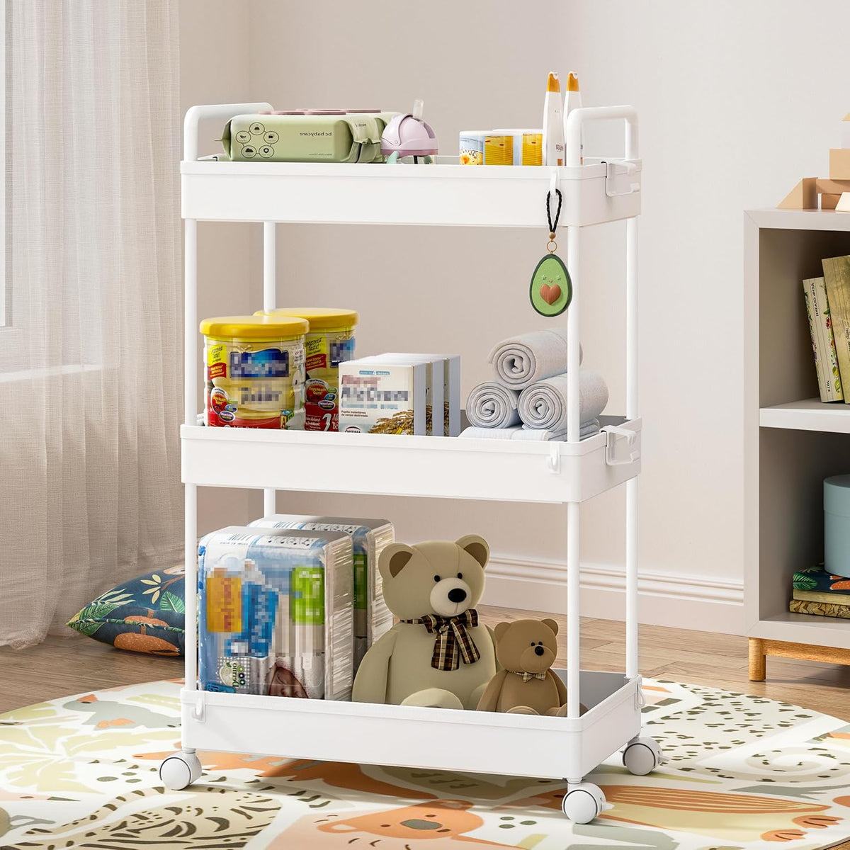 Ronlap 3 Tier Slim Rolling Storage Cart with Wheels Utility Organizer,White