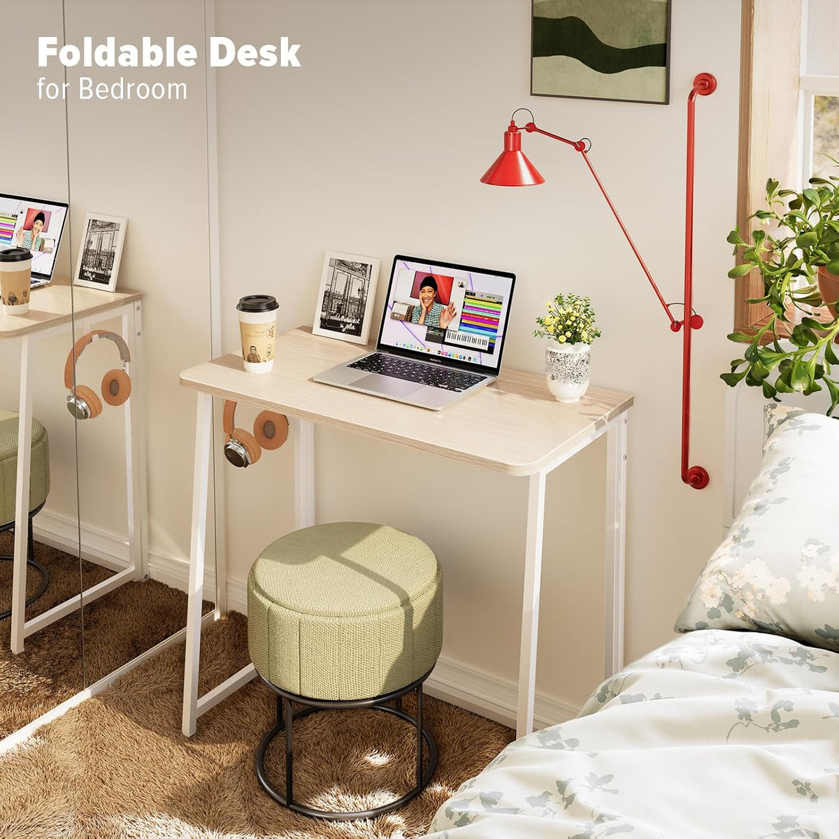 WOHOMO Folding Desk, 31.5" Foldable Computer Table for Small Spaces, Oak
