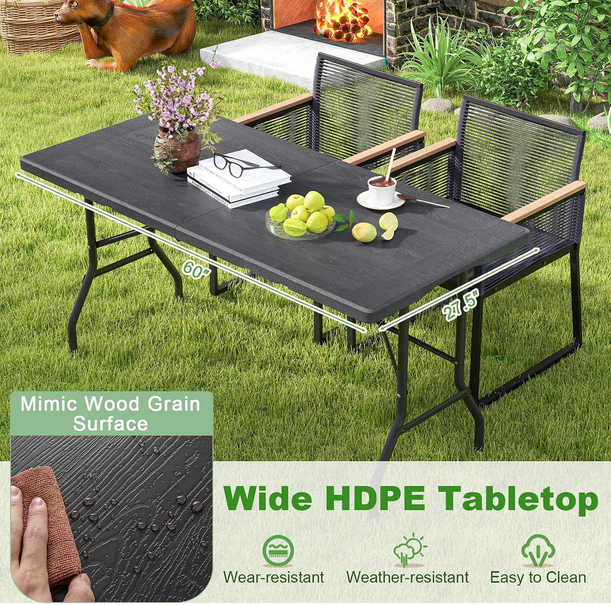 Tangkula 5FT Folding Table, HDPE Plastic Picnic Table for 4-6Person
