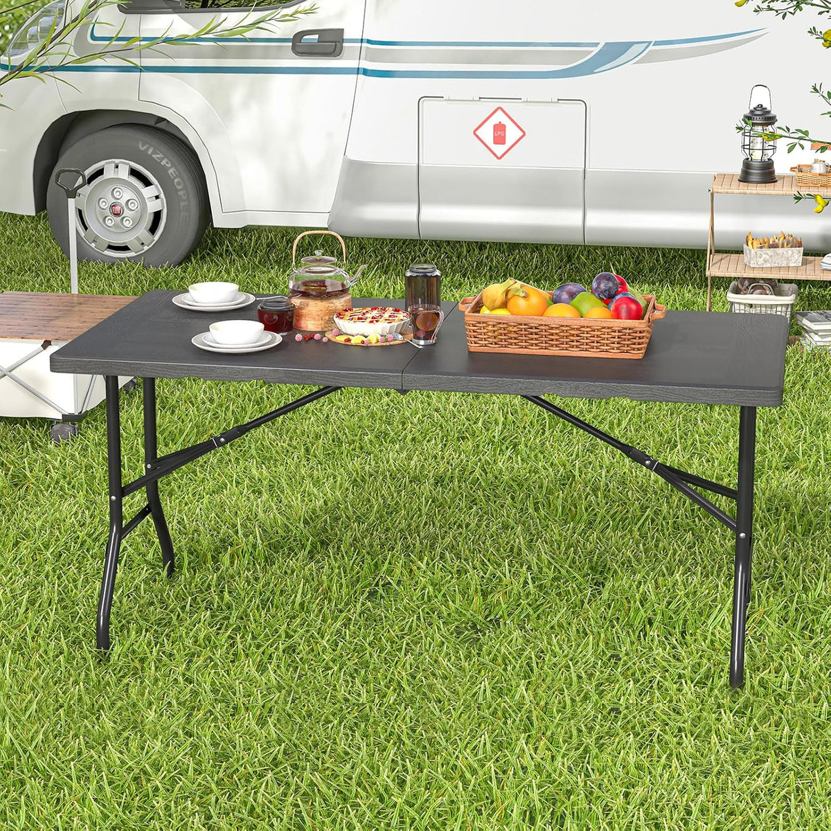 Tangkula 5FT Folding Table, HDPE Plastic Picnic Table for 4-6Person