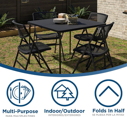 Cosco XL 38.5" Resin Fold-in-Half Card Table, Black, Wheelchair Accessible, Lightweight, Pinch-Free Locking System