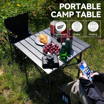 Opliy Portable Folding Camping Table for 2-4 Persons Aluminum Collapsible Table Lightweight with Carry Bag for Camping, Hiking, Picnics, BBQ, Beach Trips & Tailgating