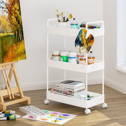 Ronlap 3 Tier Slim Rolling Storage Cart with Wheels Utility Organizer,White