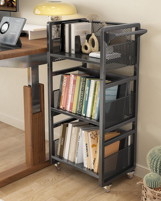 3-Tier Dual-Sided Heavy-Duty Book Cart with Wheels